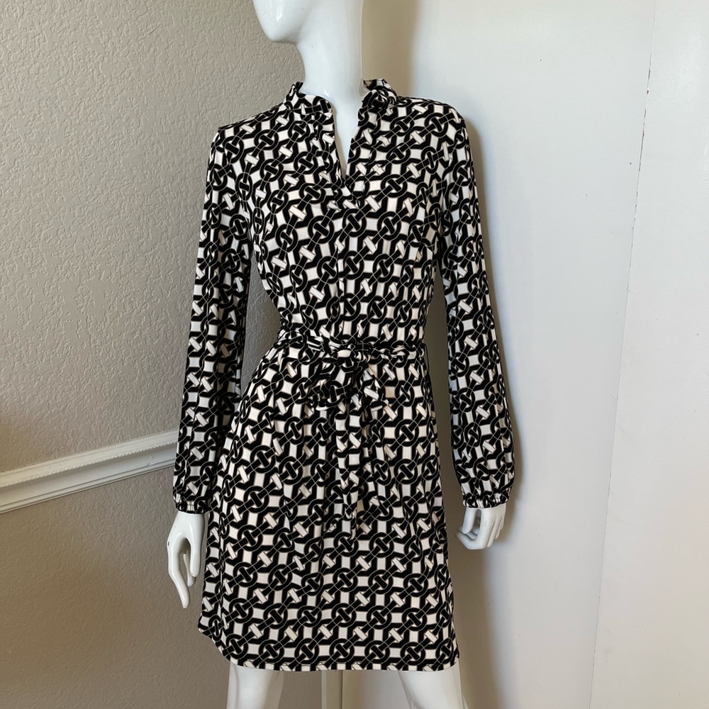 LAUNDRY BY DESIGN NEW! Black/White Chain Print Slinky Jersey Shirt Dress Sz S